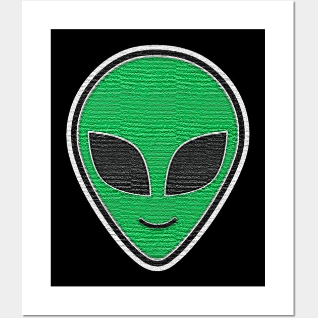 Alien Head happy emoji Embroidery style Patch design Wall Art by JDawnInk